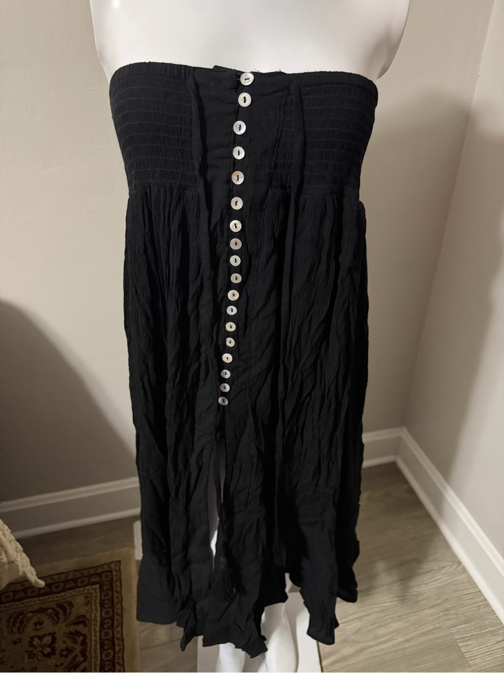Strapless Black Button-Front Sundress